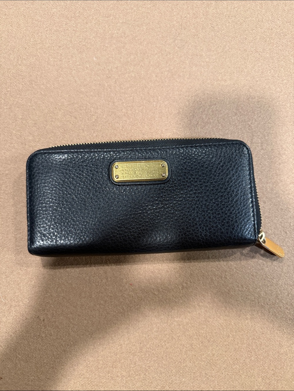 Marc by Marc Jacobs Black Pebbled Leather Zip Card Holder with Gold Plate